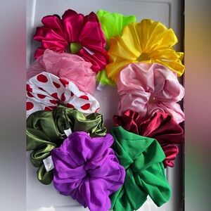 Colorful Satin cotton  and Mesh Scrunchies Set